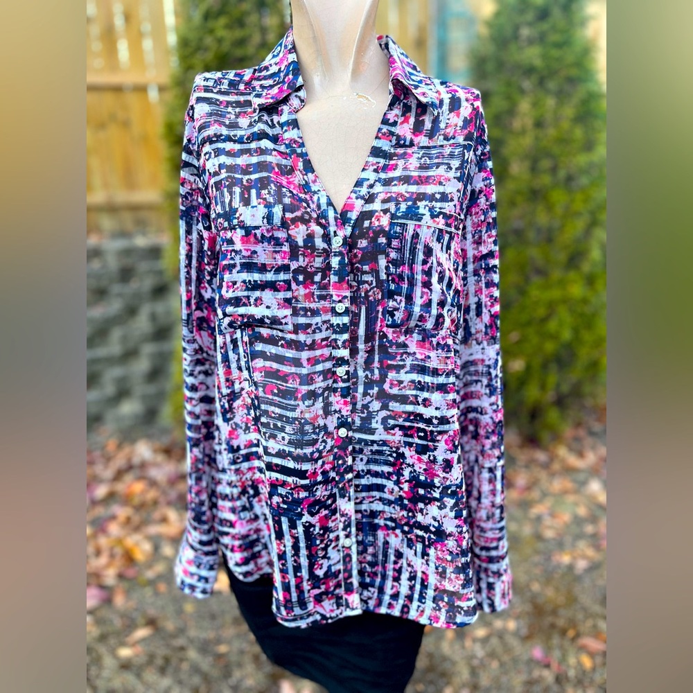 Floral & Stripe Print Express Portofino Shirt Sz Medium